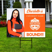 Personalized College Bound Yard Sign with Photo, College Logo Sign, Custom Graduate College University Bound Yard Sign with Metal H-Stake