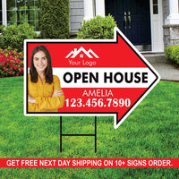 Custom Open House Arrow Yard Sign