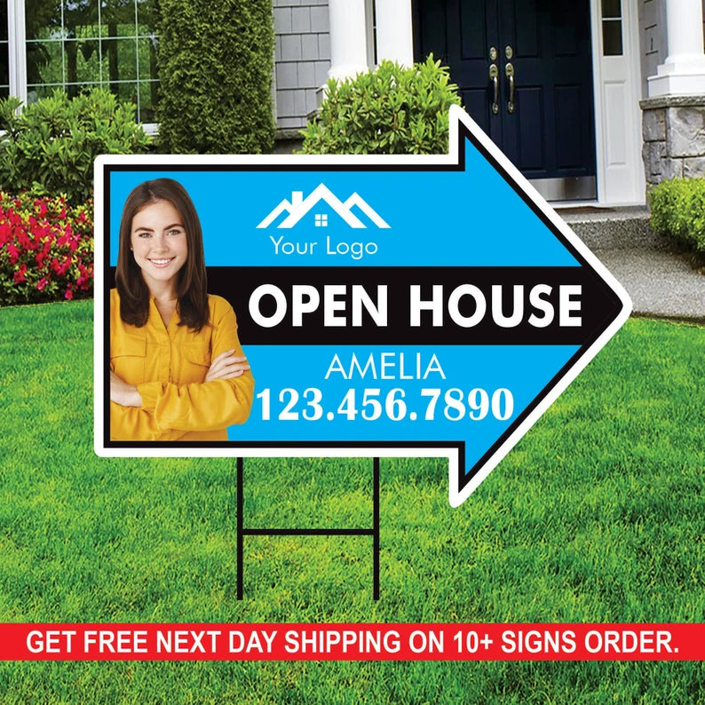 Custom Open House Arrow Yard Sign