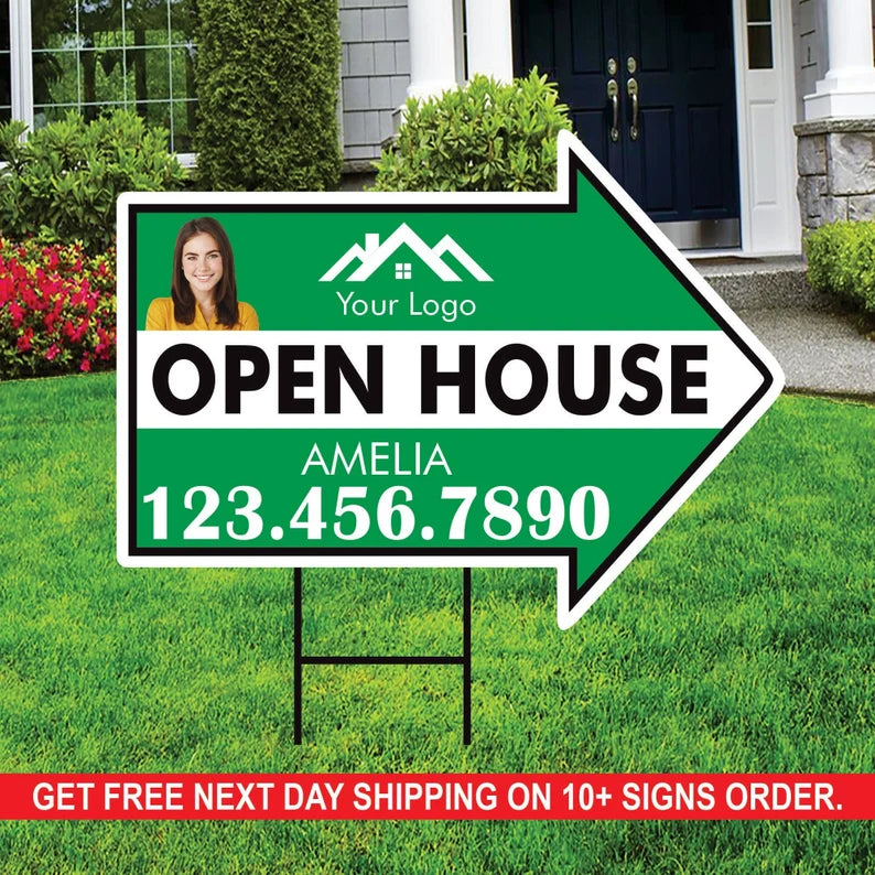 Custom Open House Arrow Yard Sign