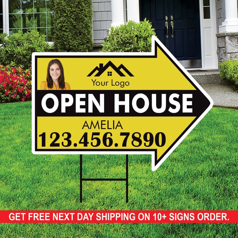 Custom Open House Arrow Yard Sign