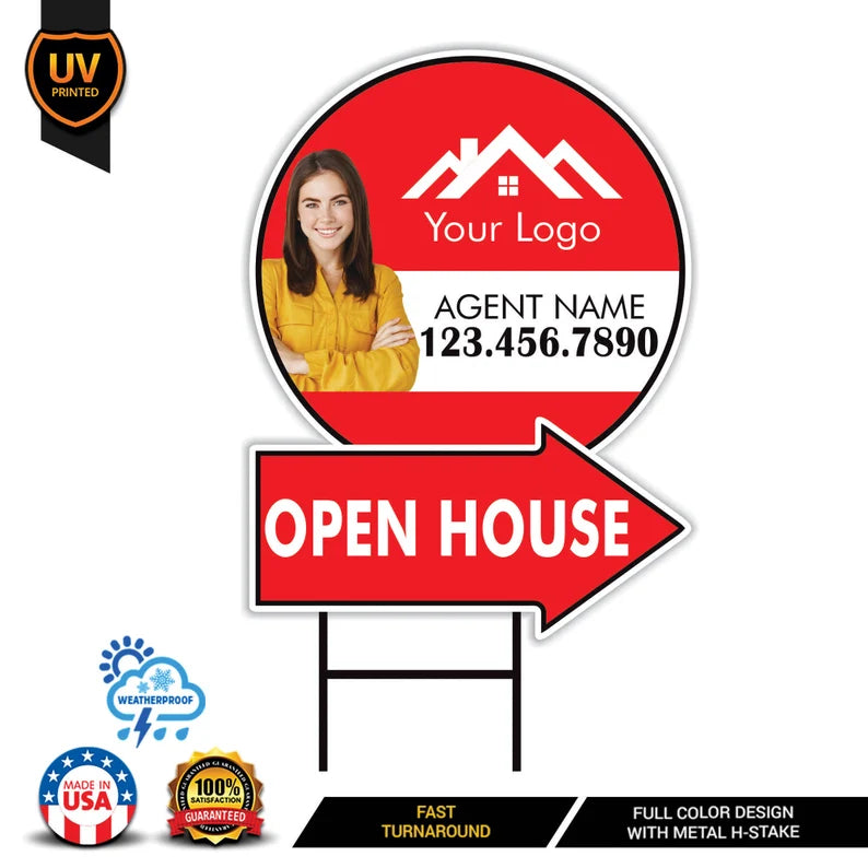 Custom Open House Arrow Yard Sign