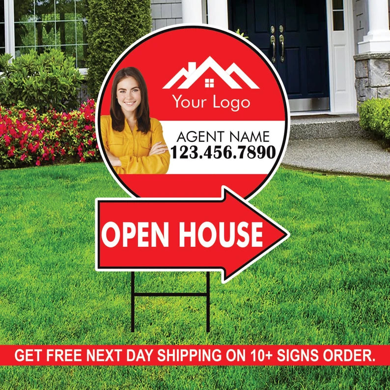 Custom Open House Arrow Yard Sign