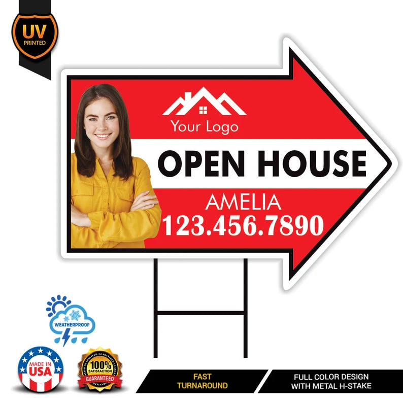 Custom Open House Arrow Yard Sign