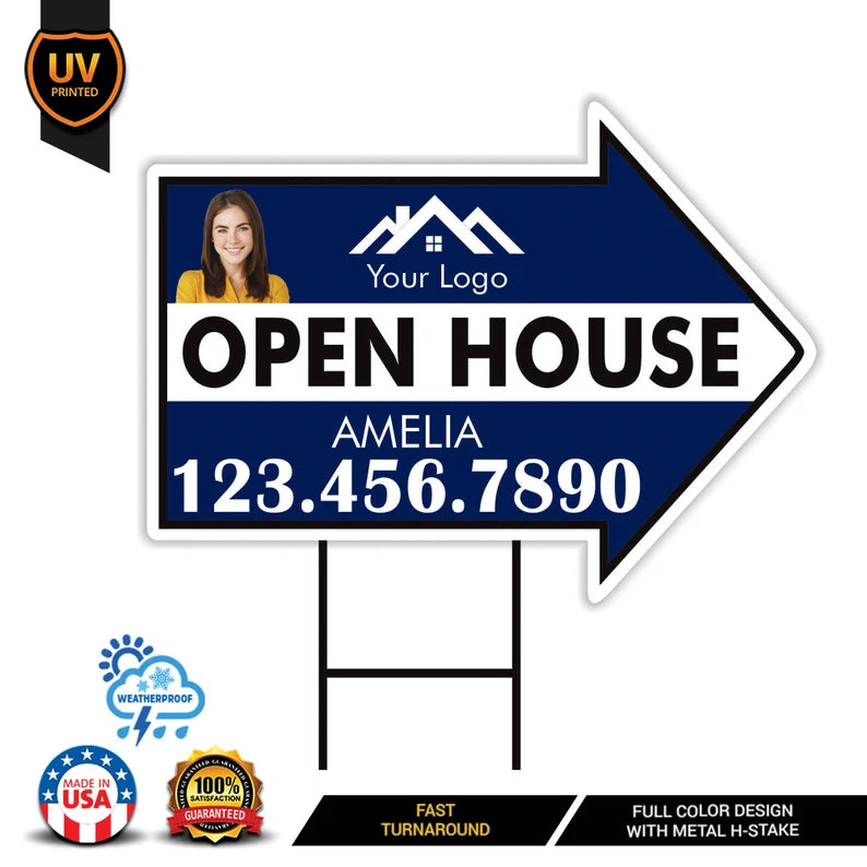 Custom Open House Arrow Yard Sign