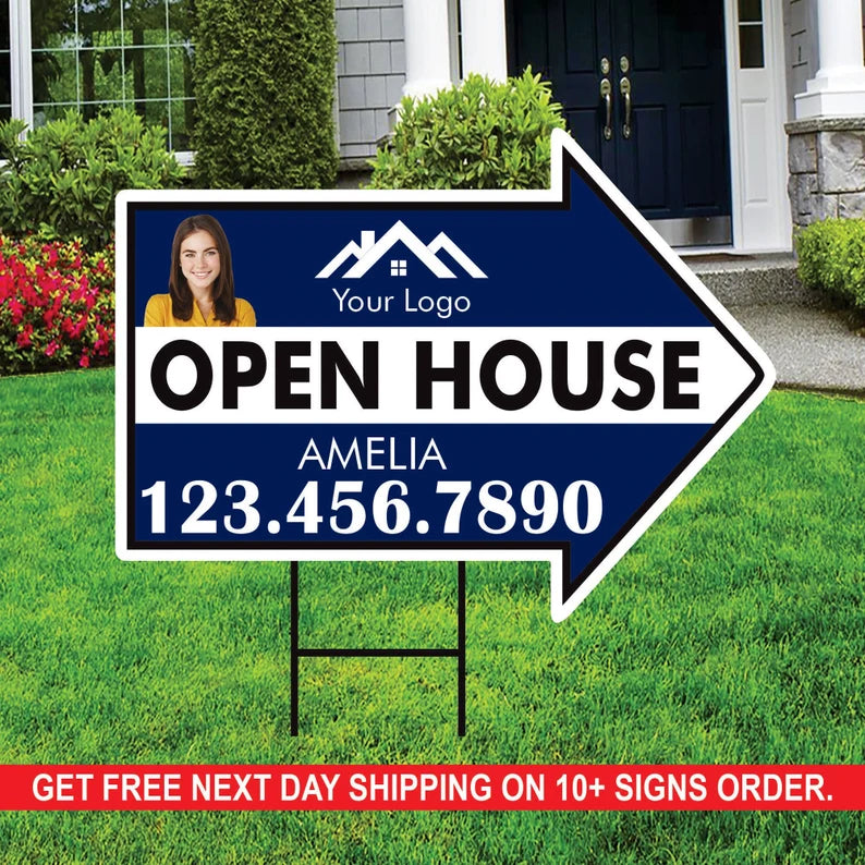 Custom Open House Arrow Yard Sign