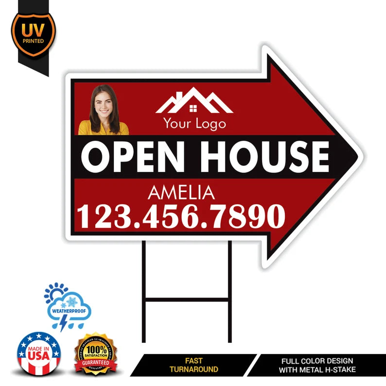 Custom Open House Arrow Yard Sign