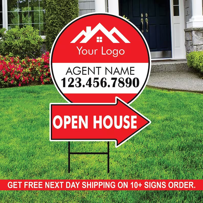 Custom Open House Arrow Yard Sign