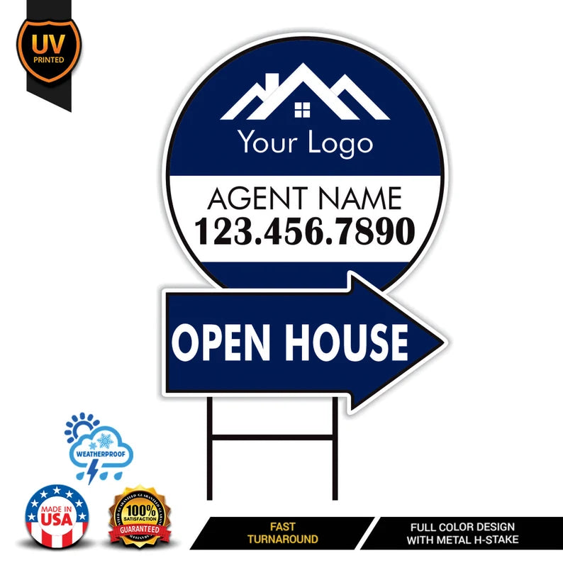 Custom Open House Arrow Yard Sign