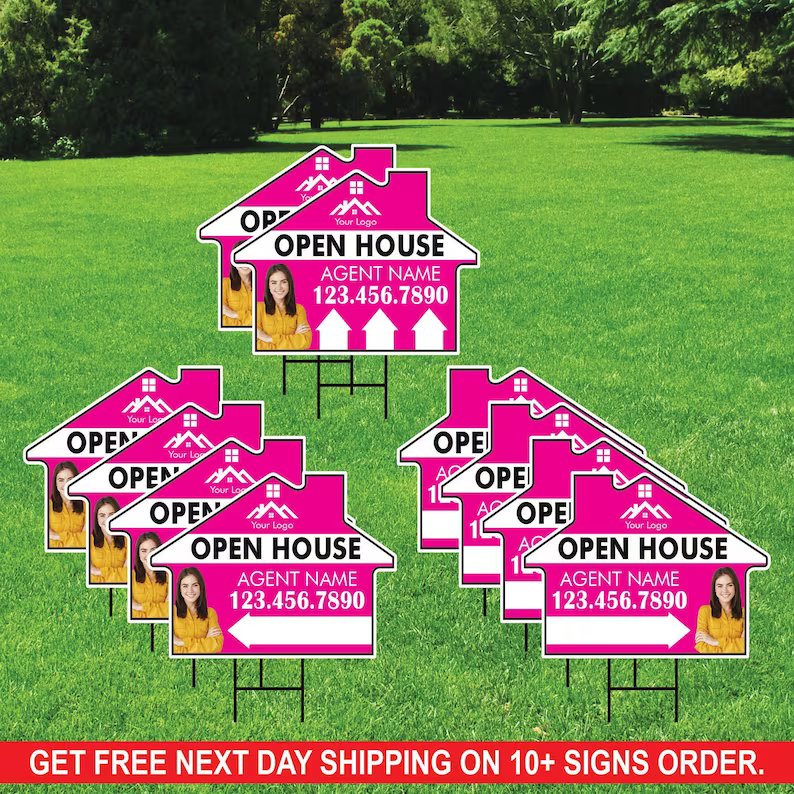 10 Pack Custom Open House Arrow Yard Sign