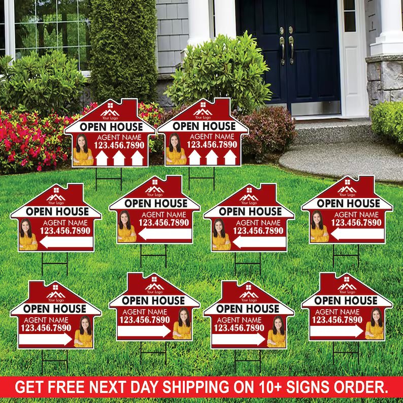 10 Pack Custom Open House Arrow Yard Sign