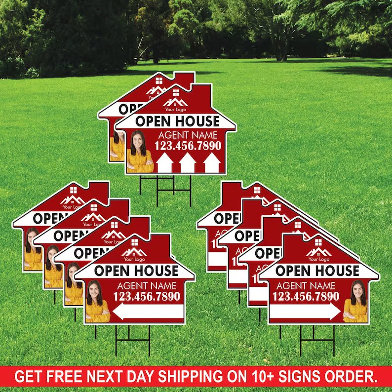 10 Pack Custom Open House Arrow Yard Sign