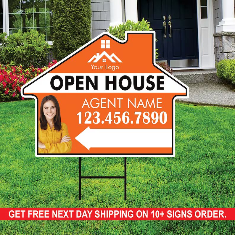 10 Pack Custom Open House Arrow Yard Sign