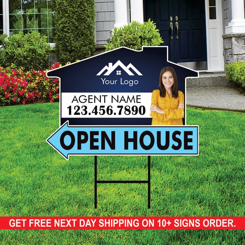 10 Pack Custom Open House Arrow Yard Sign