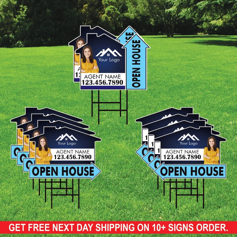 10 Pack Custom Open House Arrow Yard Sign