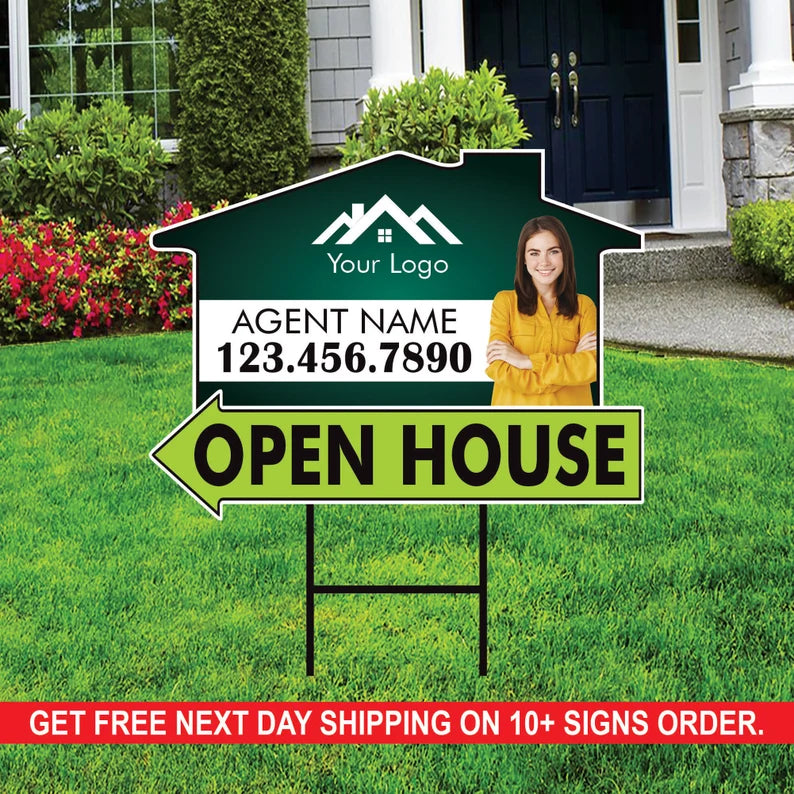 10 Pack Custom Open House Arrow Yard Sign