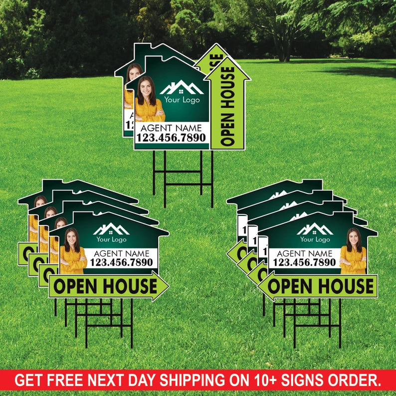 10 Pack Custom Open House Arrow Yard Sign