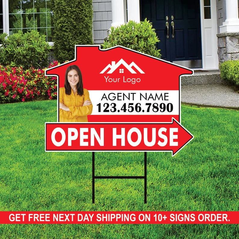 10 Pack Custom Open House Arrow Yard Sign