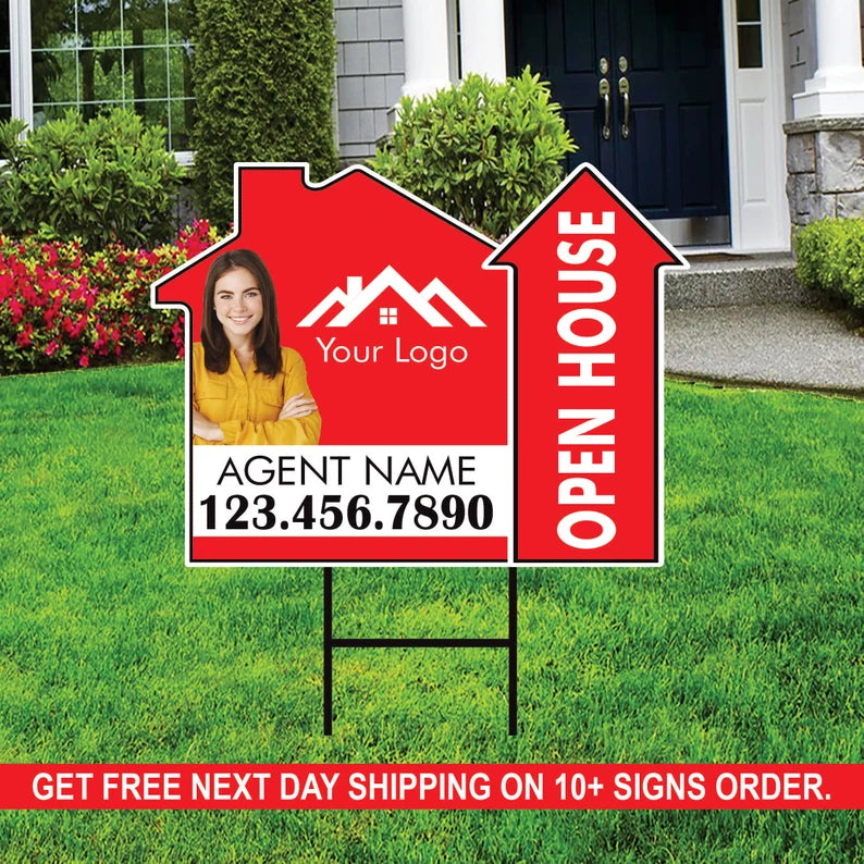 10 Pack Custom Open House Arrow Yard Sign