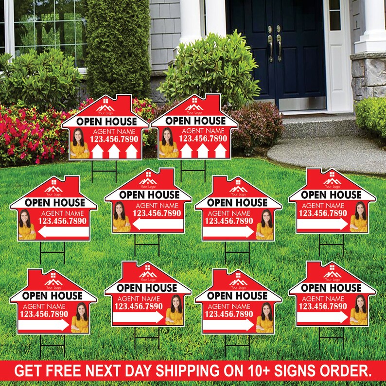 10 Pack Custom Open House Arrow Yard Sign