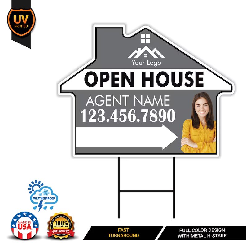 10 Pack Custom Open House Arrow Yard Sign