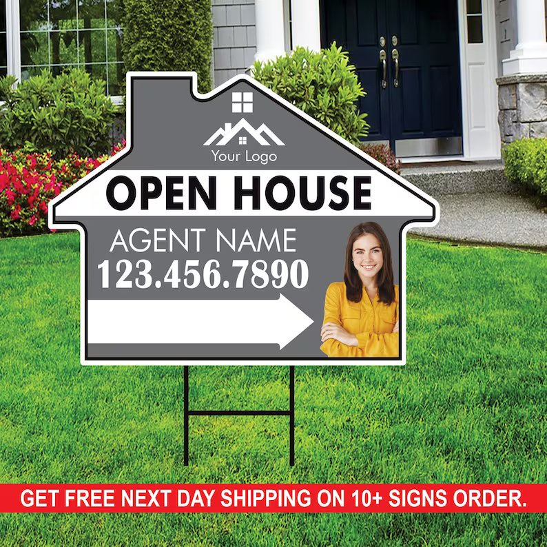 10 Pack Custom Open House Arrow Yard Sign