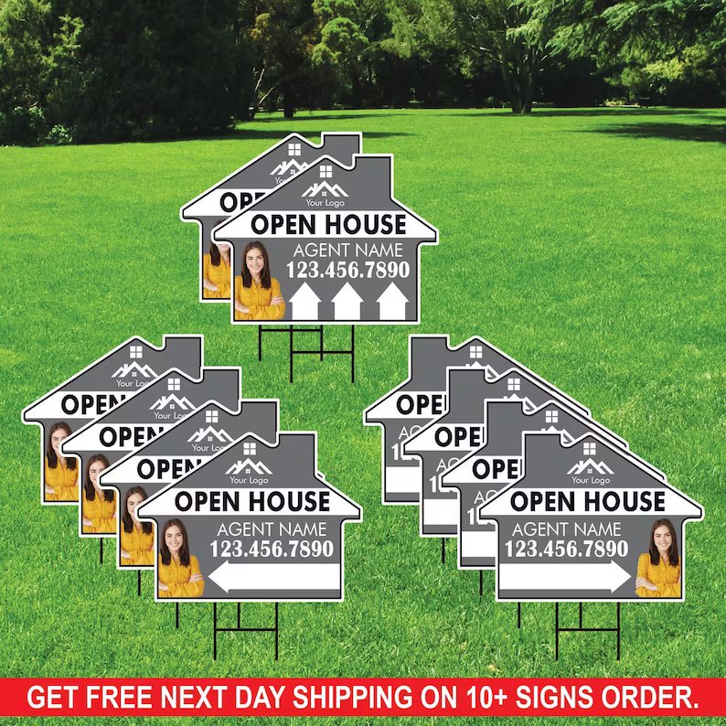 10 Pack Custom Open House Arrow Yard Sign