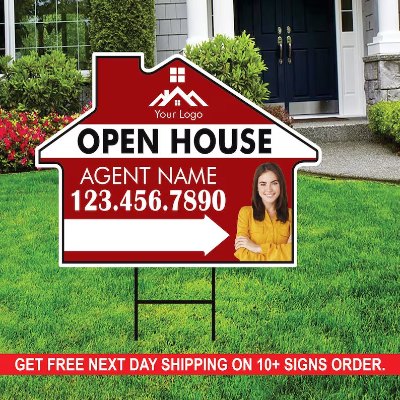 10 Pack Custom Open House Arrow Yard Sign