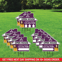 10 Pack Custom Open House Arrow Yard Sign