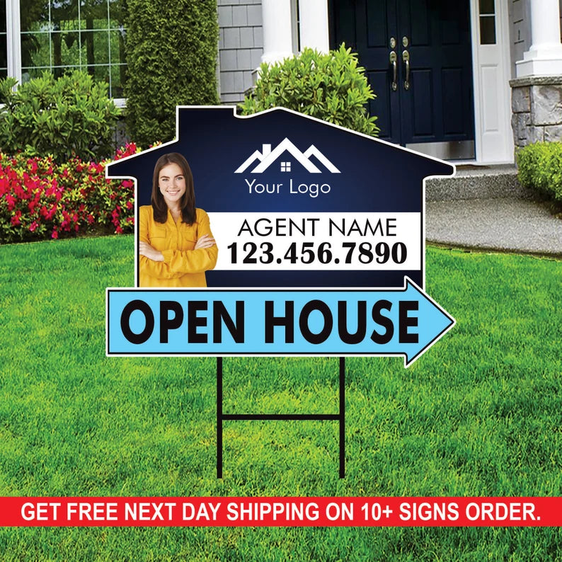 10 Pack Custom Open House Arrow Yard Sign