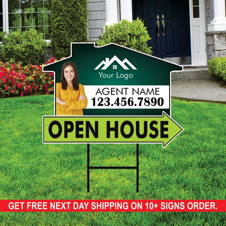 10 Pack Custom Open House Arrow Yard Sign