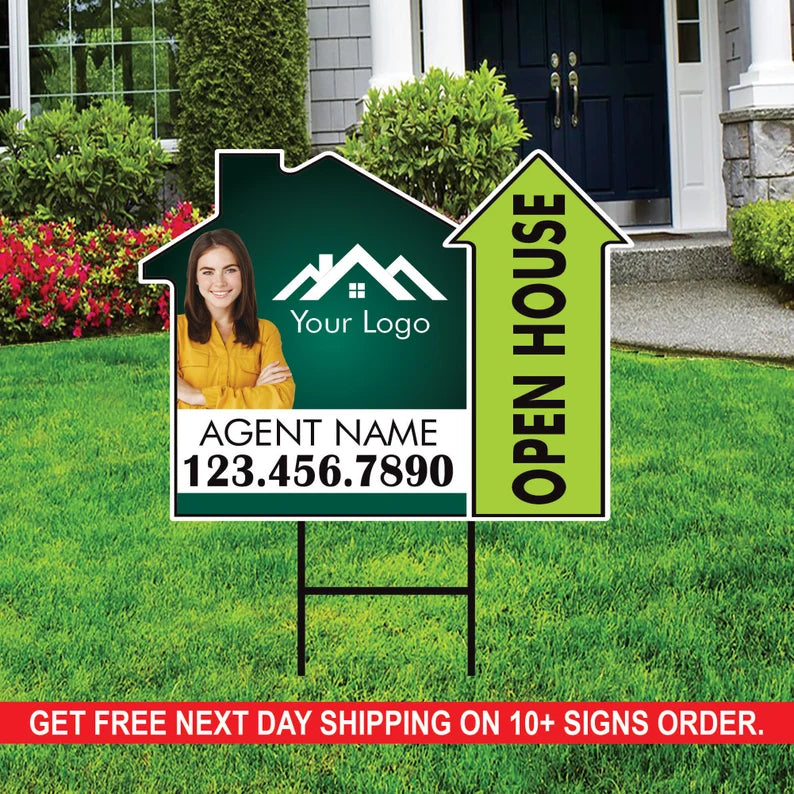 10 Pack Custom Open House Arrow Yard Sign