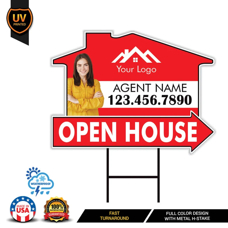 10 Pack Custom Open House Arrow Yard Sign