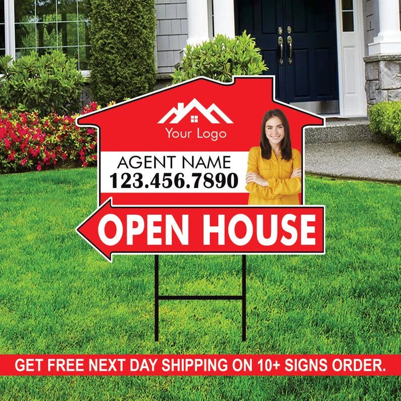 10 Pack Custom Open House Arrow Yard Sign