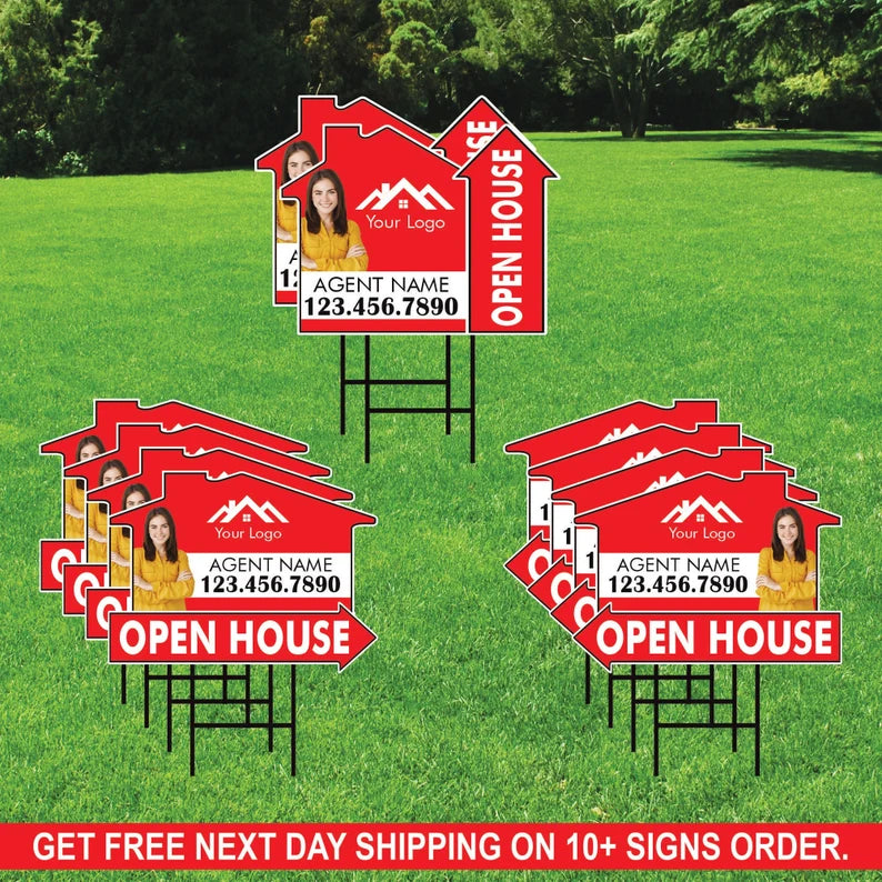 10 Pack Custom Open House Arrow Yard Sign