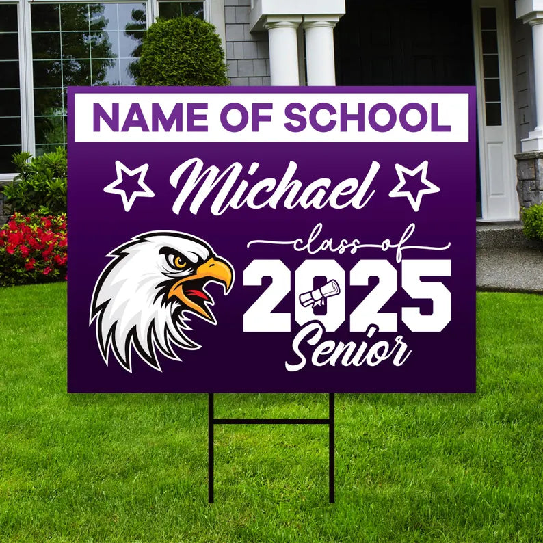 Personalized Graduation Yard Sign 2025 with Mascot 2025 Senior Grad Sign, Class of 2025, Custom Graduation 2025 Yard Sign with Metal H-Stake