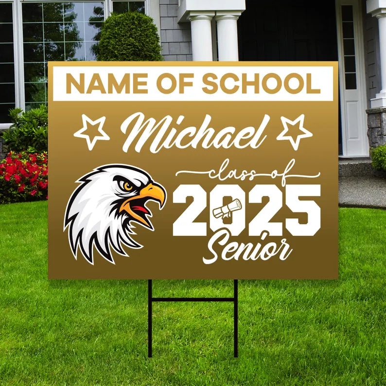 Personalized Graduation Yard Sign 2025 with Mascot 2025 Senior Grad Sign, Class of 2025, Custom Graduation 2025 Yard Sign with Metal H-Stake