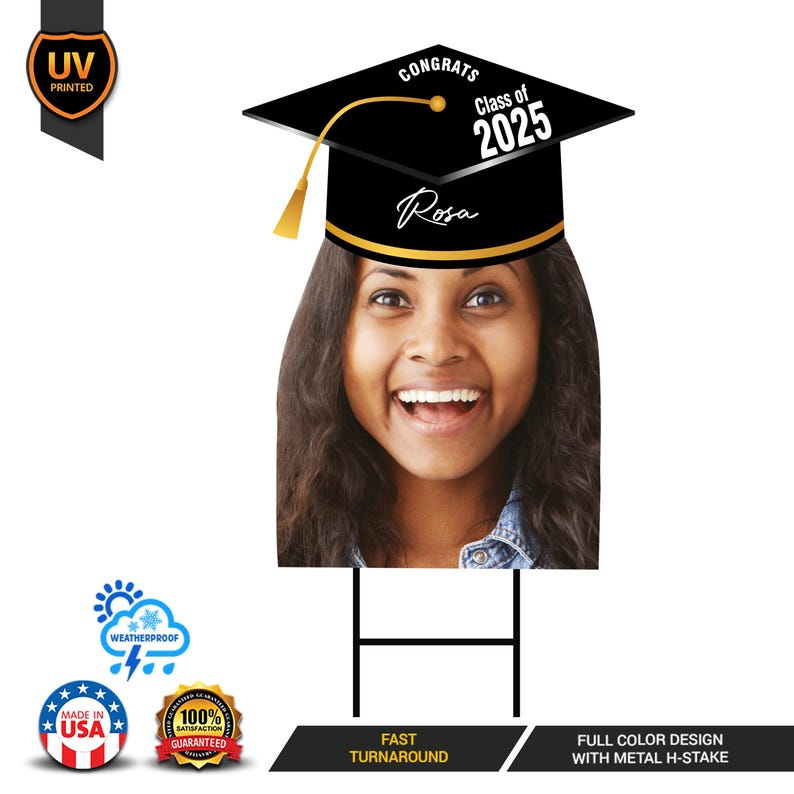 Custom Graduation Face Yard Sign 2025 - Class of 2025, Graduation Hat, Grad 2025