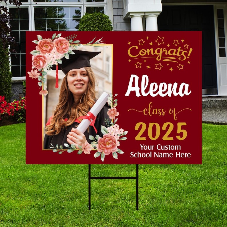Personalized Graduation Yard Sign 2025 with Photo, 2025 Senior Grad Sign, Class of 2025, Custom Graduation 2025 Yard Sign with Metal H-Stake