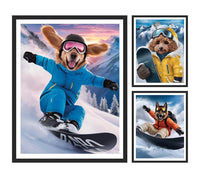 Custom Snowboarding Pet Portrait Artwork, Personalized Dog or Cat Painting