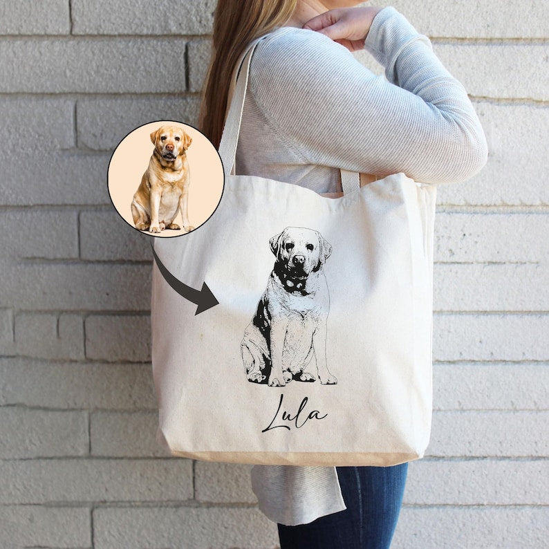 Personalized Pet Photo Tote Bag, Custom Dog Mom Tote Bag