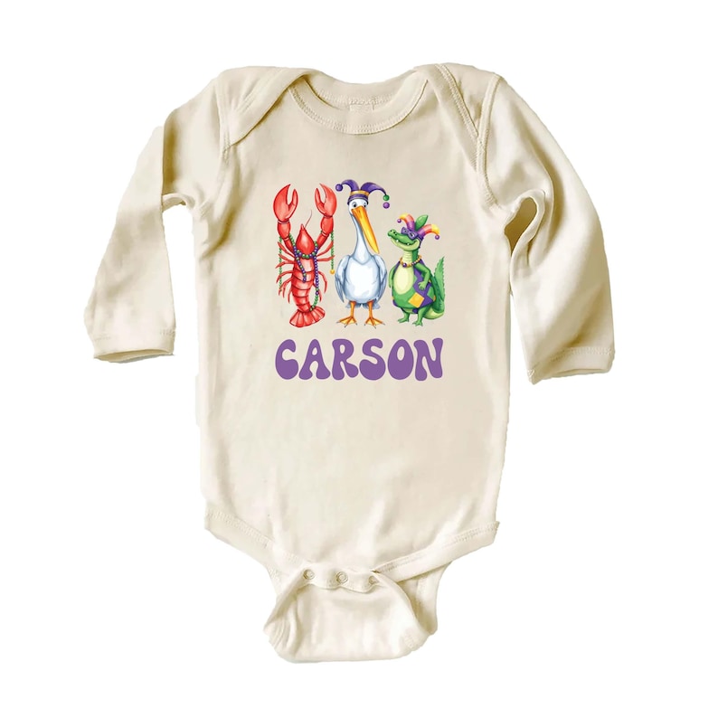 Personalized Mardi Gras Baby Bodysuit, Adorable Mardi Gras Parade Outfit for Boys and Girls