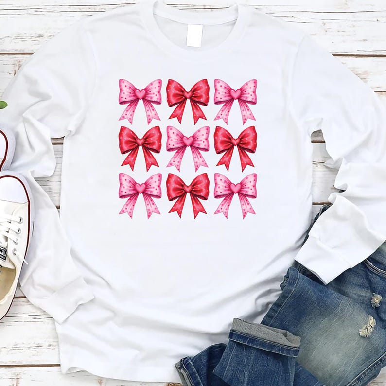 Retro Valentine's Day Long Sleeve Shirt, Heart Coquette Shirt