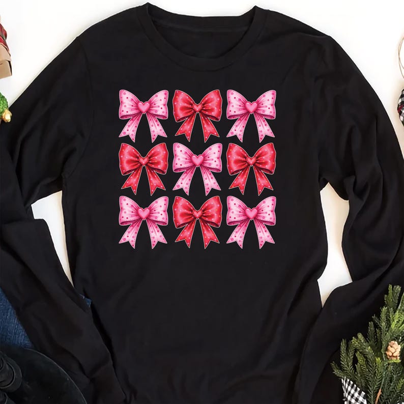 Retro Valentine's Day Long Sleeve Shirt, Heart Coquette Shirt