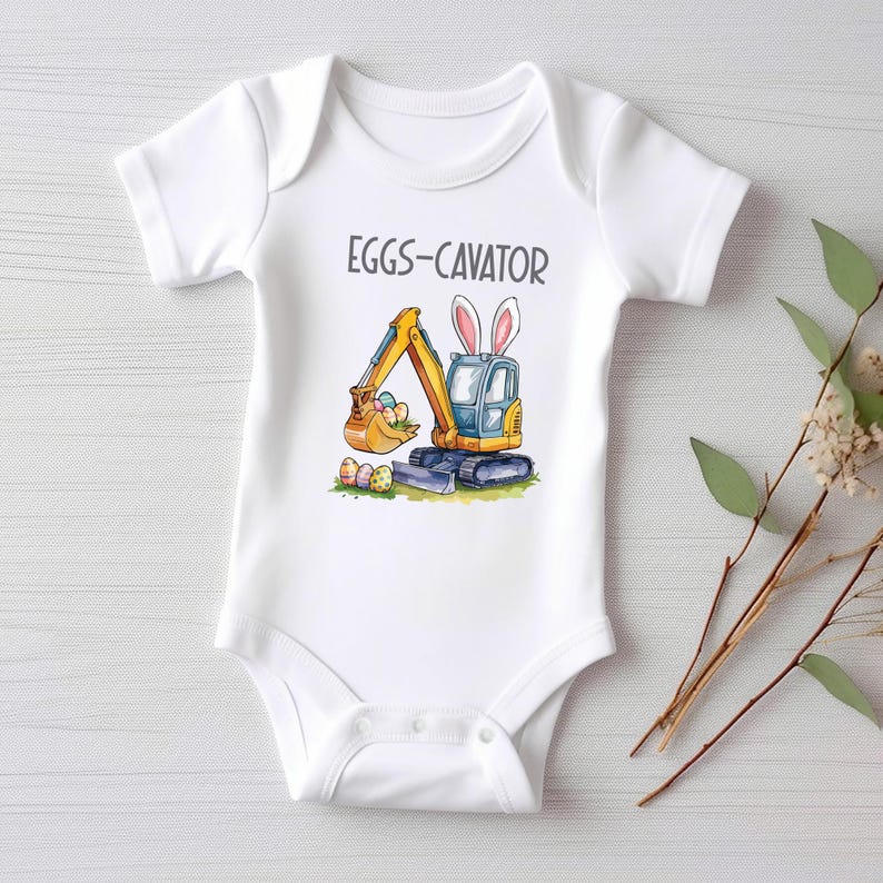 Eggs-Cavator Baby Shirt, Boys Easter Pullover