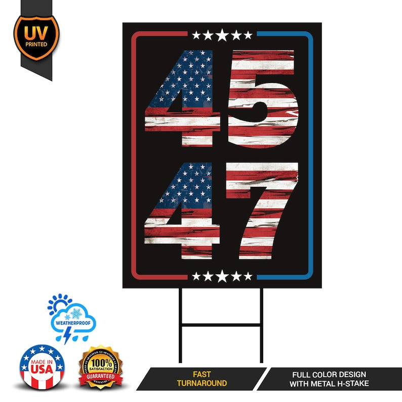 Trump Inauguration 2025 Yard Sign - JD Vance Lawn Sign, 45 47 President Donald Trump Sign, Trump Inauguration Yard Sign with Metal H-Stake