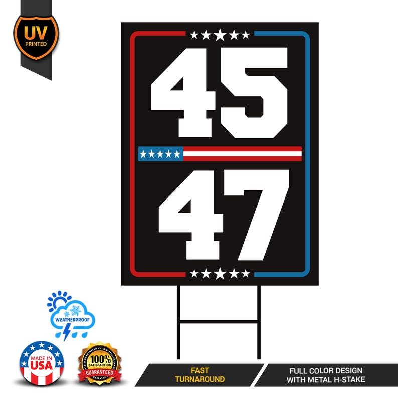 Trump Inauguration 2025 Yard Sign - JD Vance Lawn Sign, 45 47 President Donald Trump Sign, Trump Inauguration Yard Sign with Metal H-Stake
