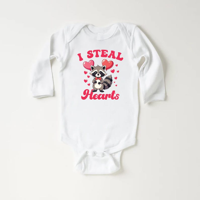 I Steal Hearts Baby Sweatshirt, Cute Animal Valentine Outfit