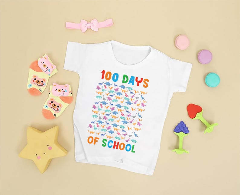 Dinosaurs 100 Days of School Toddler Shirt, Fun Dinosaur 100 Days Celebration Outfit