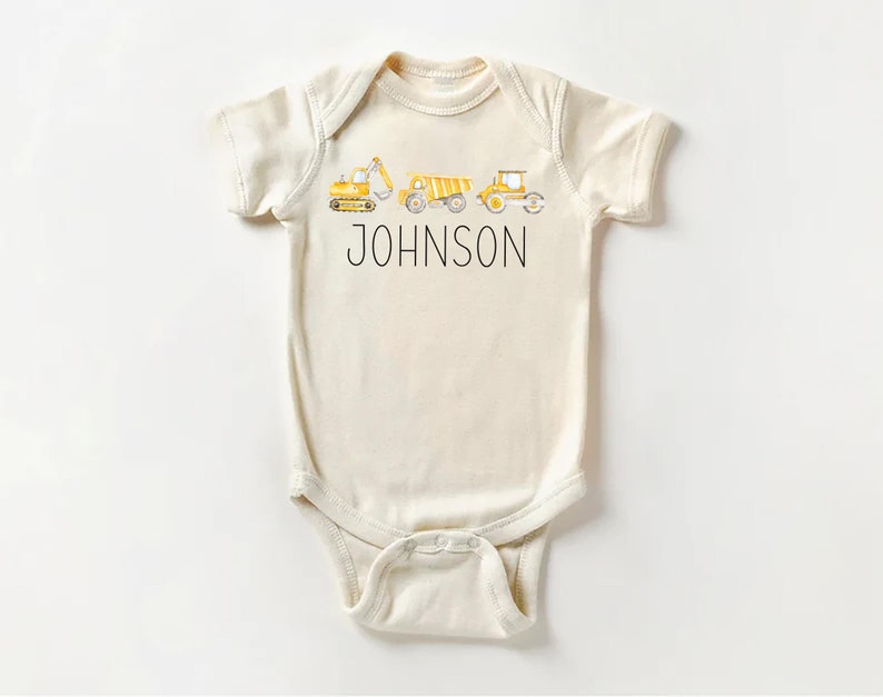 Personalized Construction Baby Shirt, Custom Equipment Outfit